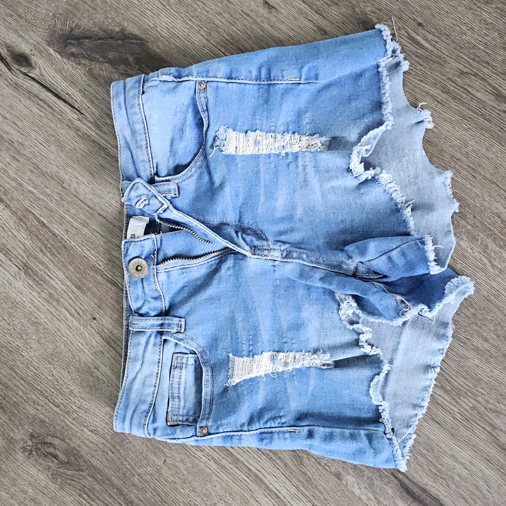 Distressed Light Blue Denim Shorts